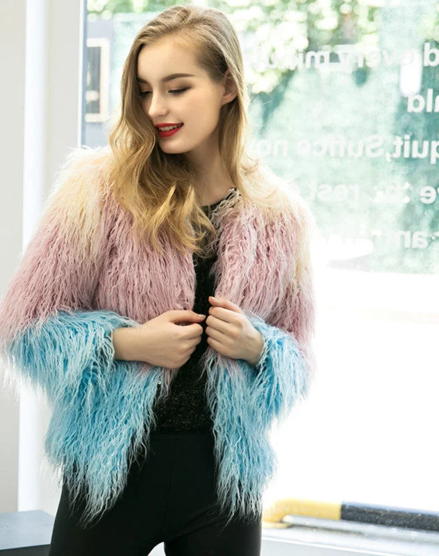 Chic Relaxation Luxury Faux Fur Coat Mix Color Shaggy Jacket