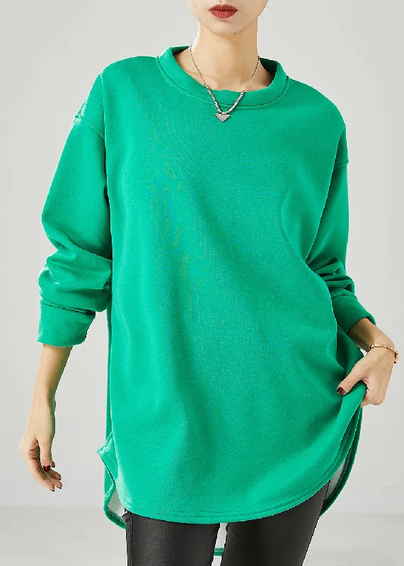 Sport Chic Plus Size Green Oversized Warm Fleece Sweatshirts Top Spring