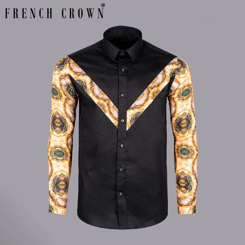 Relaxed Style Jade Black Printed Premium Satin Designer Shirt