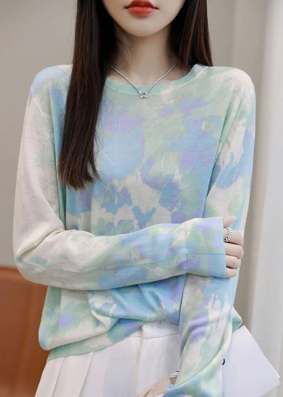 Exquisite Craftsmanship New Blue Print Thin Silk Cotton Top Long Sleeve