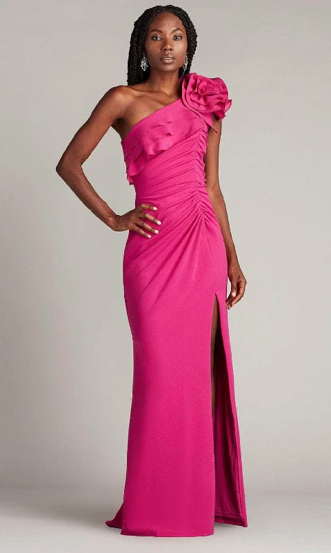 Goddess Outfit Tadashi Shoji BOS24101L - Rosette Detailed One-Shoulder Prom Gown