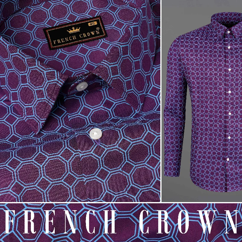 Free Design Bossanova Violet with Shakespeare Blue Hexagonal Printed Twill Premium Cotton Shirt Free Design Bossanova Violet with Shakespeare Blue Hexagonal Printed Twill Premium Cotton Shirt