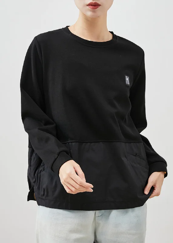 Fashion Must-have Black Patchwork Cotton Sweatshirt Streetwear Oversized Spring