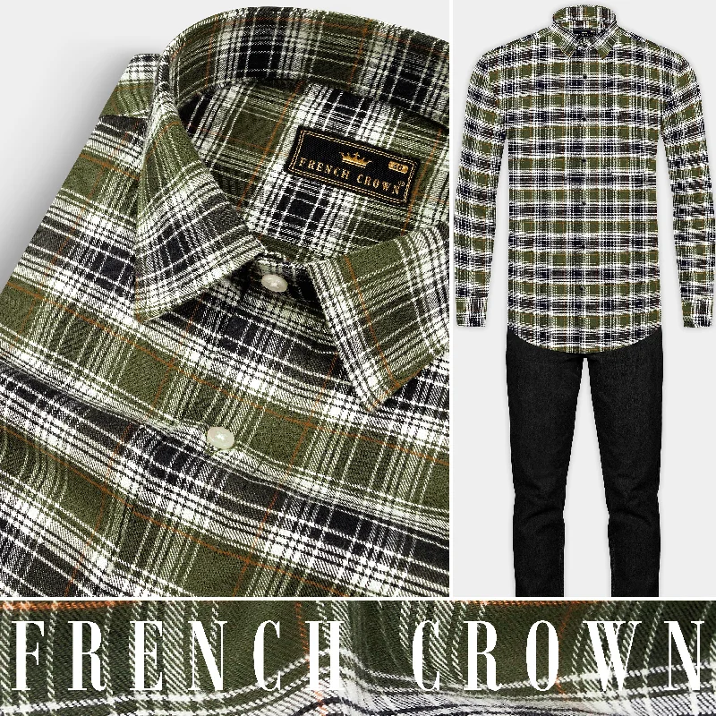 Urban Wear Camouflage Green with Zeus Black Plaid Flannel Shirt