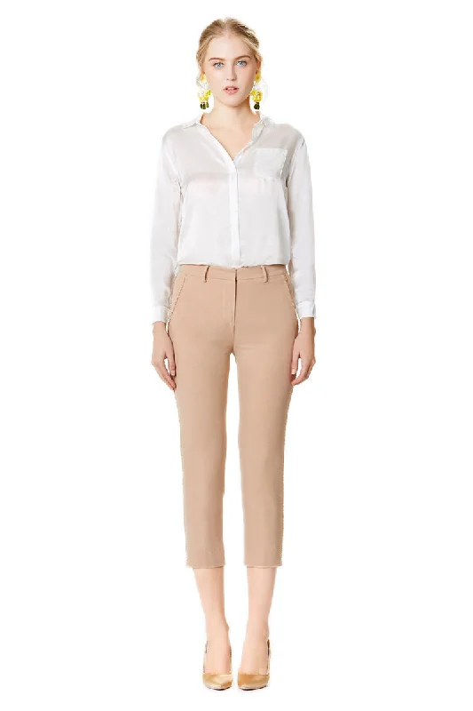 Simple Apparel IY Beaded Cropped Trousers In Nude