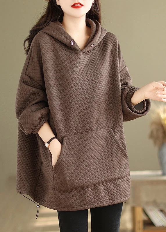 All-Season Outfits Coffee Pockets Warm Fleece Sweatshirt Hooded Plus Size Winter