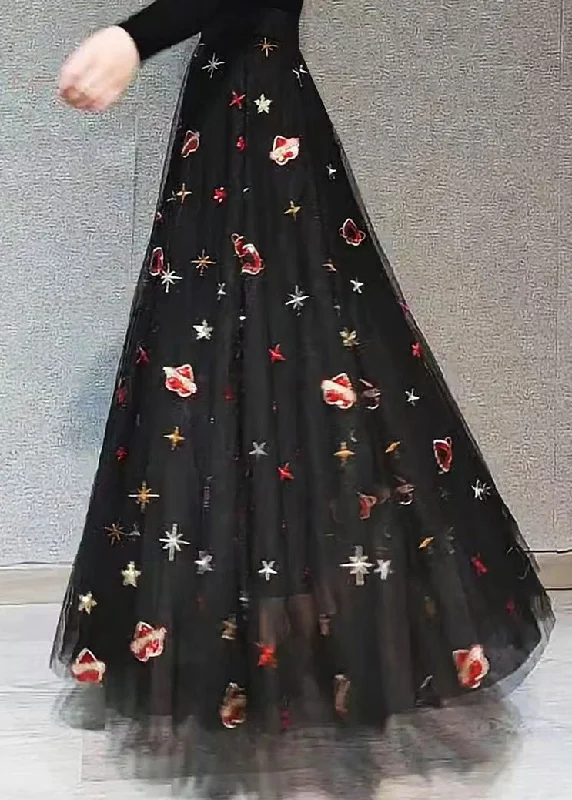 Outdoor Outfits Plus Size Black Print High Waist Exra Large Hem Tulle Skirts Spring