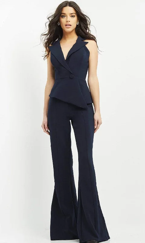 Comfortable Wearables Jovani - 06923 Sleeveless Front Button Peplum Jumpsuit