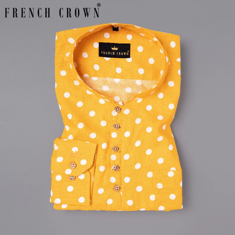 Daily Comfort Golden Tainoi Yellow Polka Dotted Tencel Kurta Style Beach Shirt