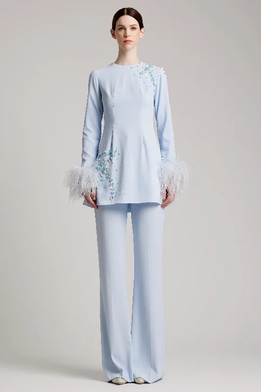 Stylish Layers Wide Leg High Waisted Trousers in Baby Blue