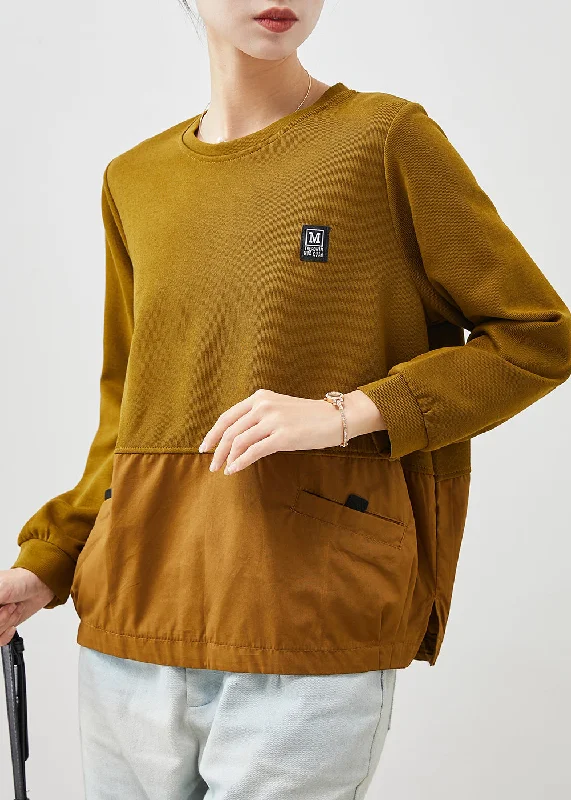 Cozy Fit Women Yellow Oversized Patchwork Cotton Sweatshirt Spring