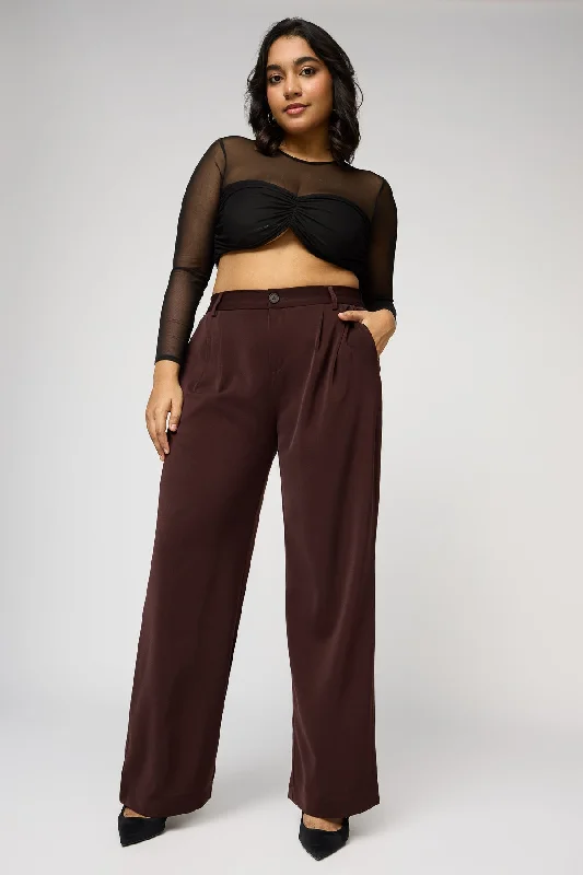 Soft Knitwear Burnt Sienna Curve Pleated Straight Korean Pants
