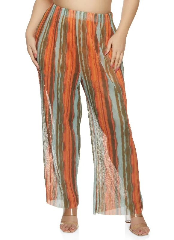 Practical Looks Plus Size Smudge Stripe Print Pants