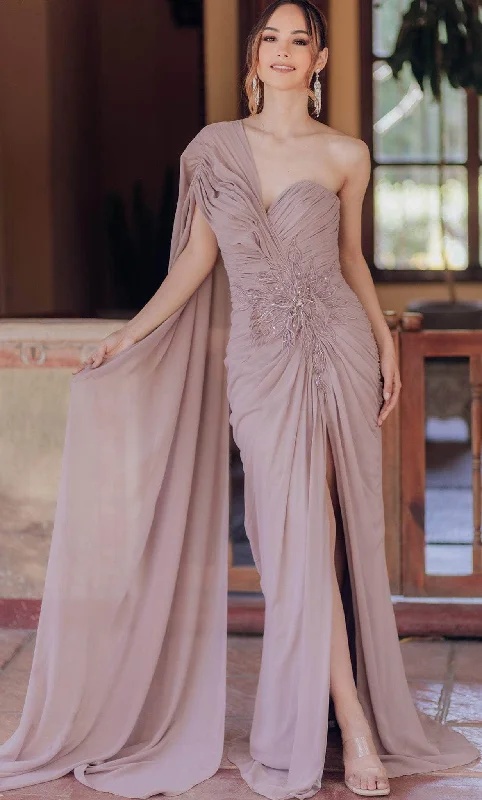 Urban Style Terani Couture 232E1280 - Embroidered One-Sleeve Evening Dress