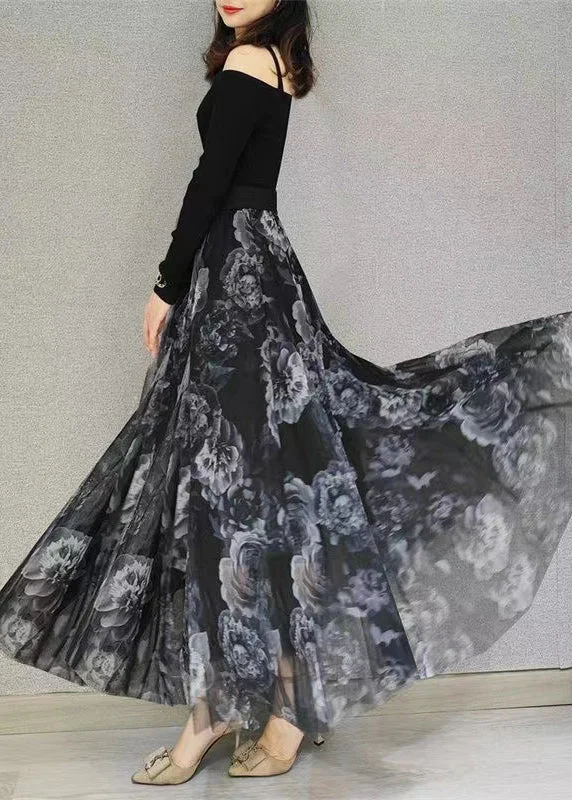 Warm Essentials Boutique Black Elastic Waist Exra Large Hem Tulle Skirt Spring