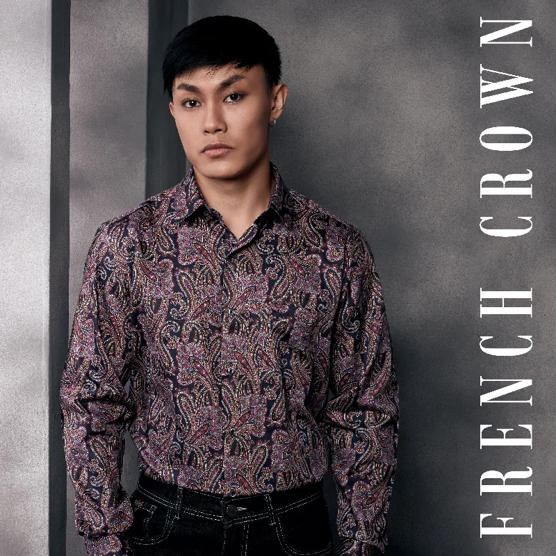 Exclusive Customization Thulian Pink And Jade Black Paisley Printed Subtle Sheen Super Soft Premium Cotton Shirt Exclusive Customization Thulian Pink And Jade Black Paisley Printed Subtle Sheen Super Soft Premium Cotton Shirt
