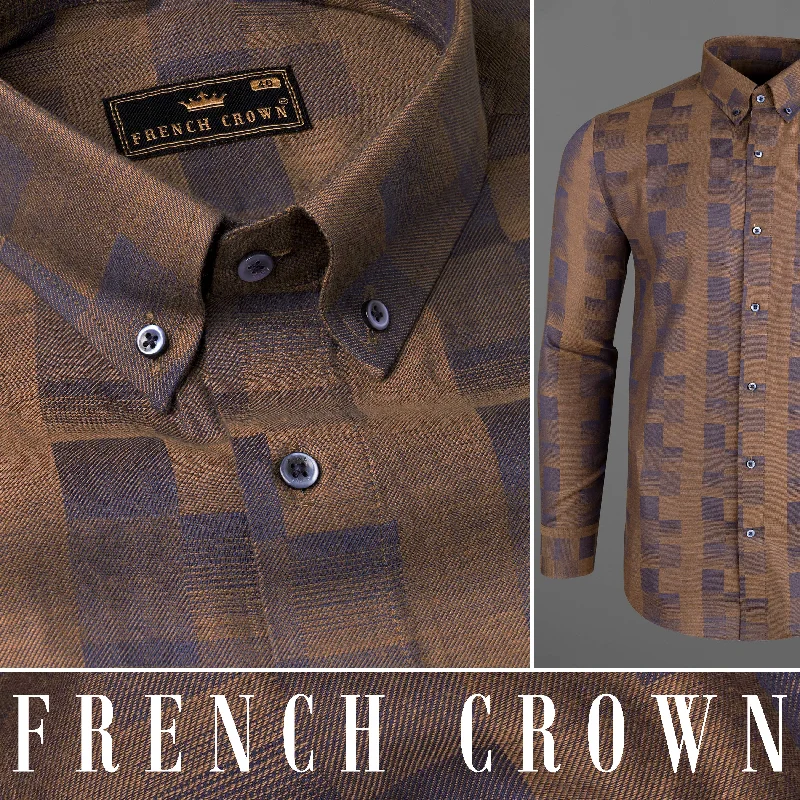 Simple Comfort Toast Brown And Gravel Blue Box Textured Twill Premium Cotton Shirt Simple Comfort Toast Brown And Gravel Blue Box Textured Twill Premium Cotton Shirt