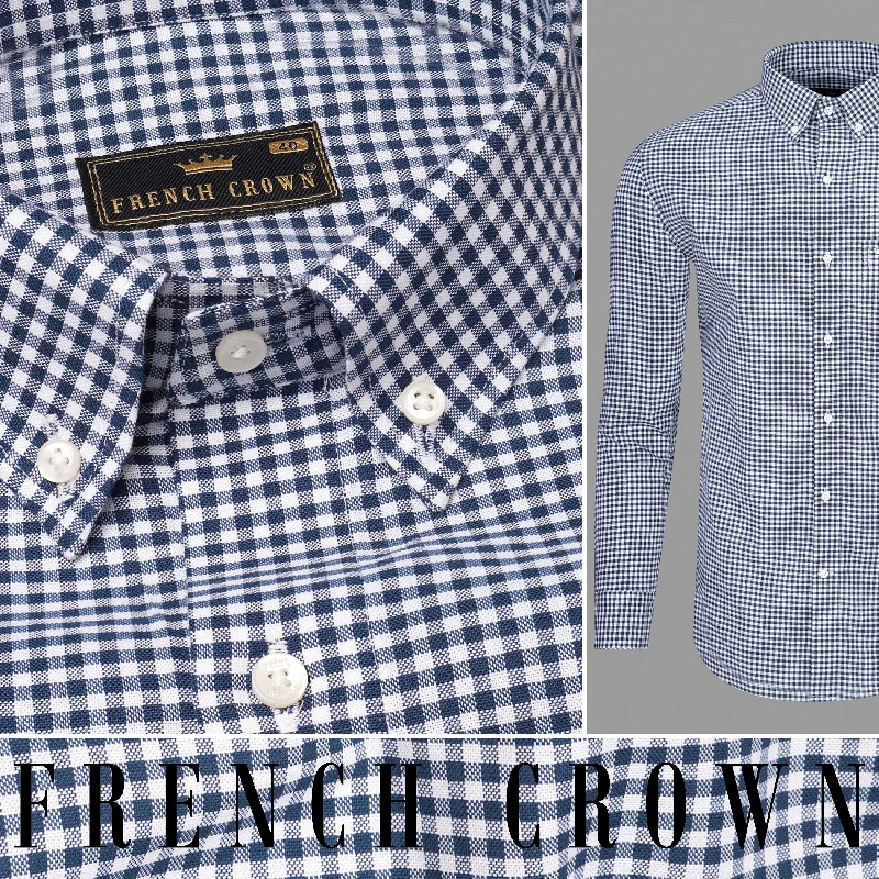 Comfy Suits Downriver Blue and White Gingham Checkered Royal Oxford Shirt
