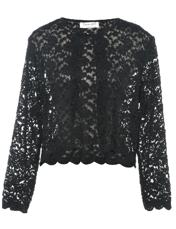 Street Casuals Floral Lace Black Sheer Jacket - M