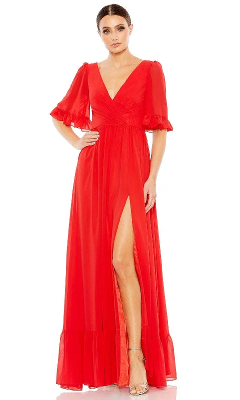 Versatile Knitwear Ieena Duggal 55867 - Ruffled Hem Flounce Sleeve Evening Gown