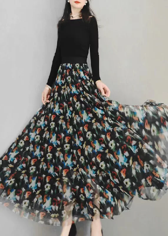 Flexible Wear Natural Black Print Wrinkled Exra Large Hem Tulle Skirts Spring