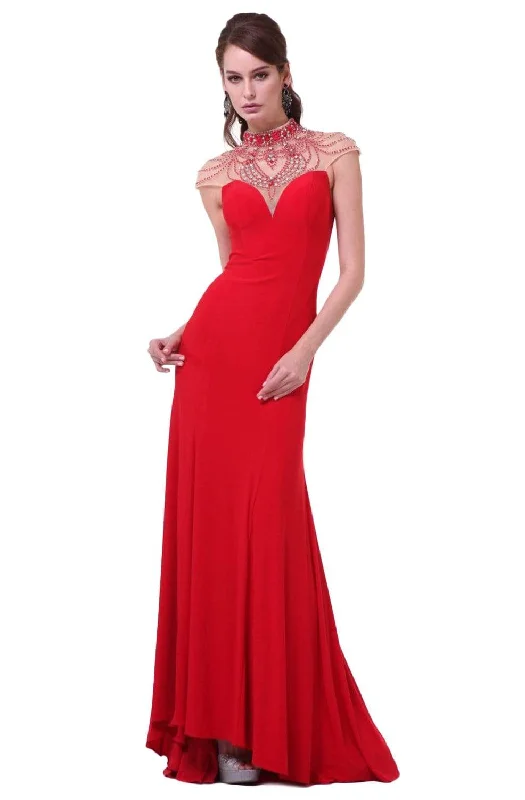 Street Fashion Cinderella Divine - 8105 Beaded High Neck Stretch Knit Sheath Dress
