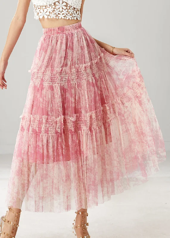 Cool Gear Boutique Pink Ruffled Print Chiffon Vacation Skirt Spring