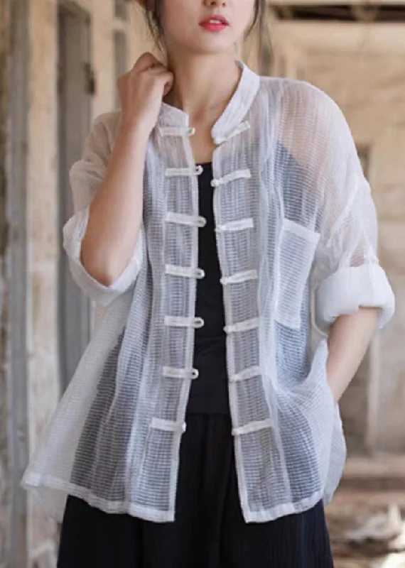 Classic Pieces Chic White Patchwork Solid Top Long Sleeve