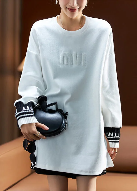 Street-Friendly Wear Casual White Letter Side Open Cotton Sweatshirt Spring