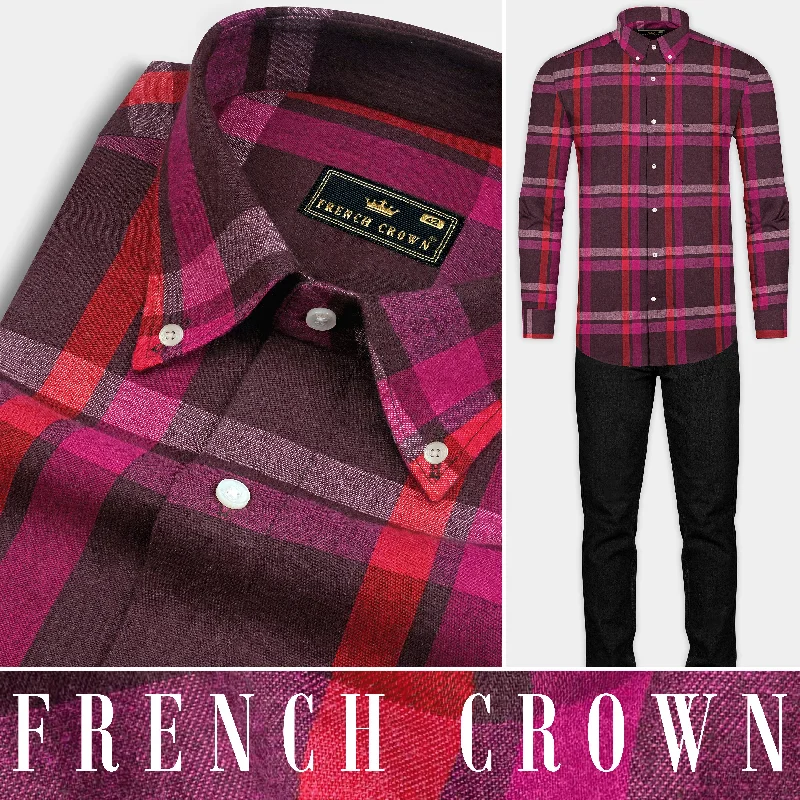 Premium Fit English Walnut and Mulberry Pink Plaid Flannel Shirt