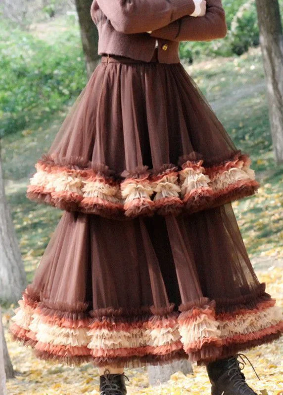 Energy Plan Brown Tulle Vacation Skirt Layered Ruffled Spring