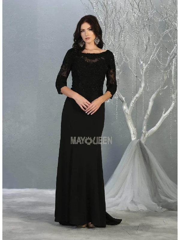 Lightweight T-shirts May Queen - Applique Quarter Sleeve Formal Dress MQ1810