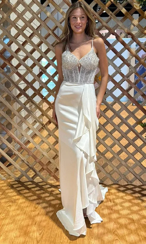 Casual Layers Portia and Scarlett PS25246 - Ruffle Draped Deep V-Neck Prom Gown