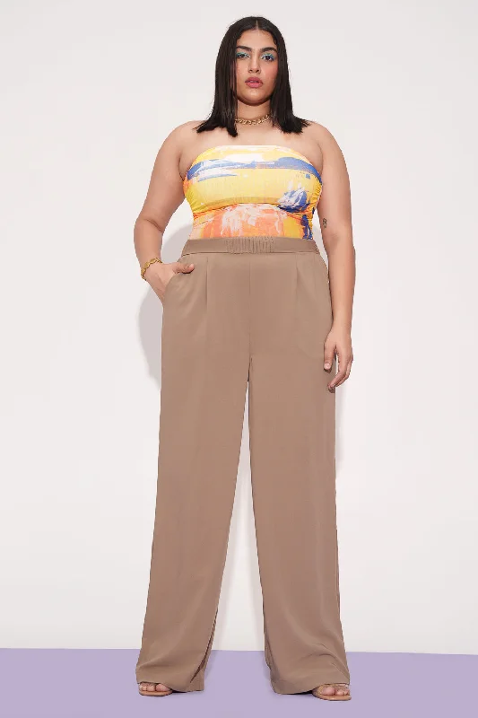 Urban Wear Tan Pleated Waistband Curve Korean Pants