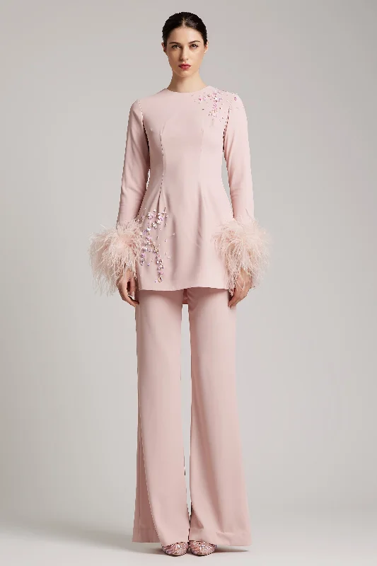 Sporty Essentials High Waisted Flare Leg Trousers in Blush Pink