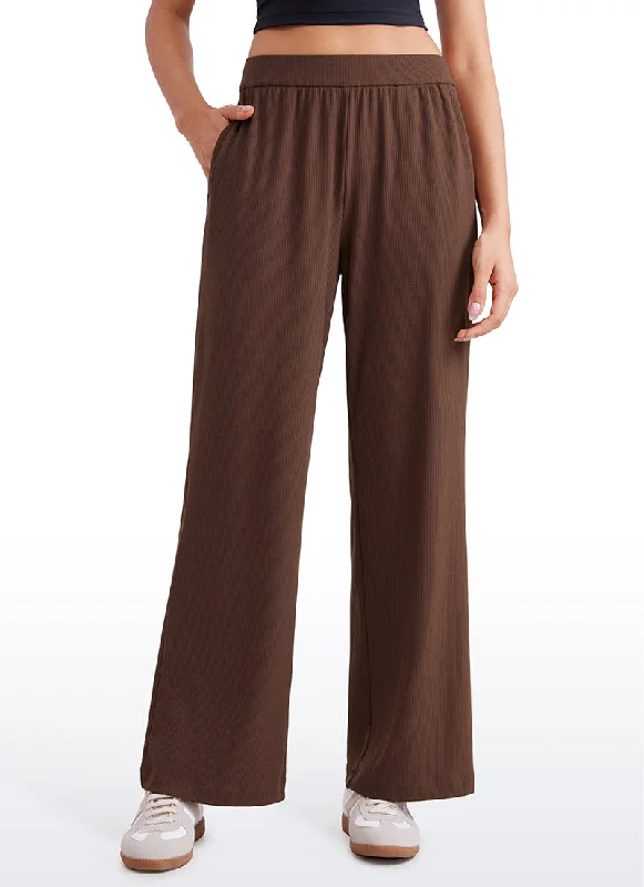 Simple Comfort Ribbed High Rise Wide Leg Sweatpants with Pockets 30.5"