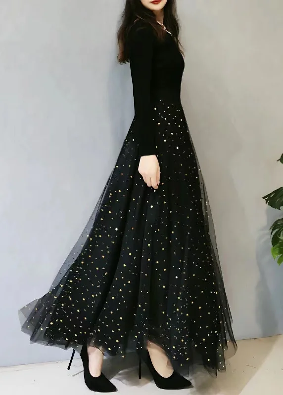 Lounge Wear Plus Size Black Print Wrinkled Elastic Waist Tulle Skirts Spring