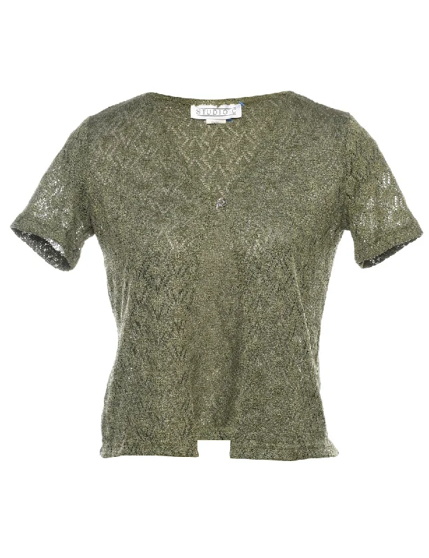 Casual Layers Olive Green Knit Short-Sleeve Top - S