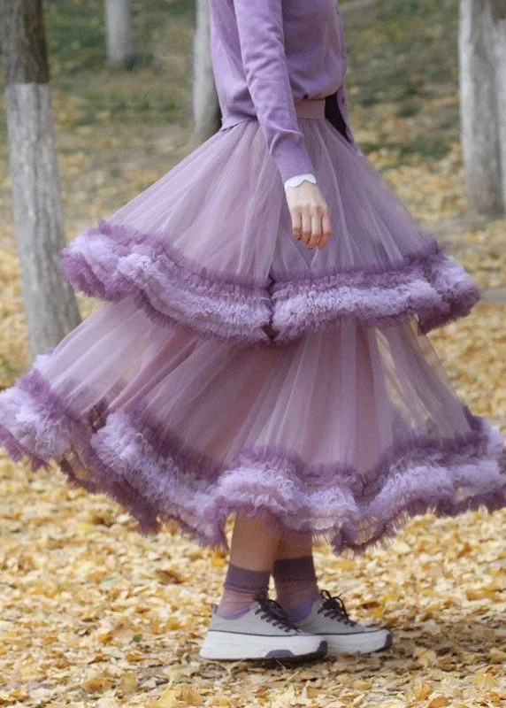 Design Must-have Elegant Purple Exra Large Hem Patchwork Tulle Skirt Spring