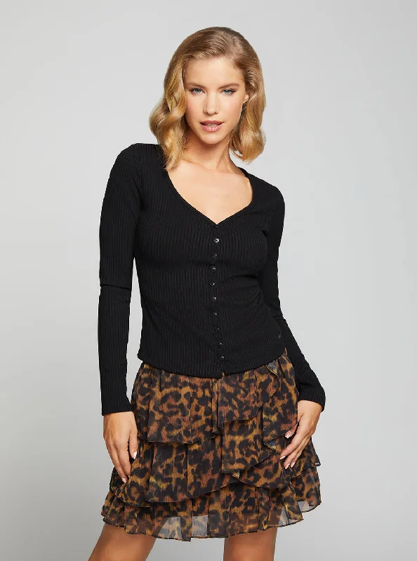 Stylish Comfort Eco Black Raylynn Rib Henley Top