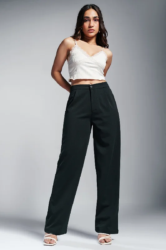 Chic Relaxation Victorian Black Women's Textured Korean Pants