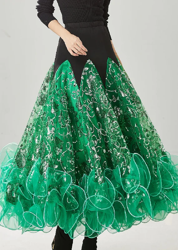 Urban Style Boutique Green Sequins Patchwork Tulle Skirt Spring