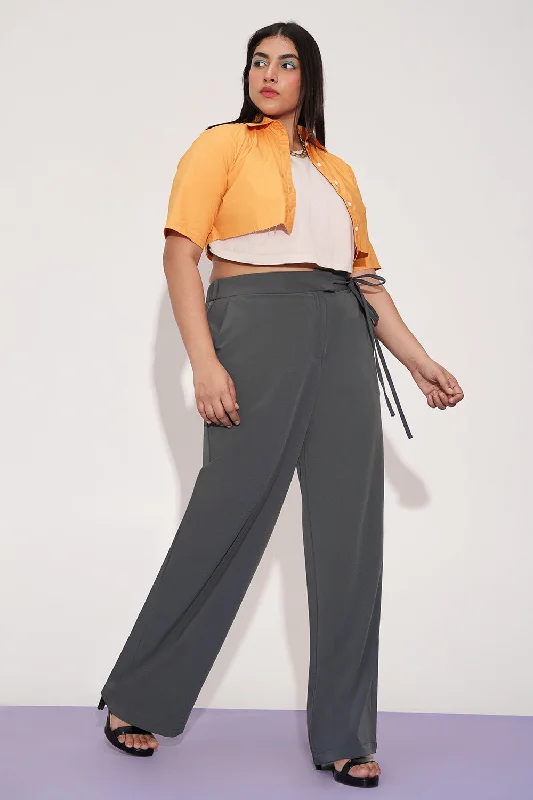 Casual Elegance Nami Grey Curve Tie-up Korean Pants