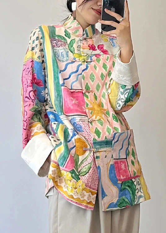Cool Jackets Unique Colorblock Print Pockets Patchwork Cotton Tops Fall