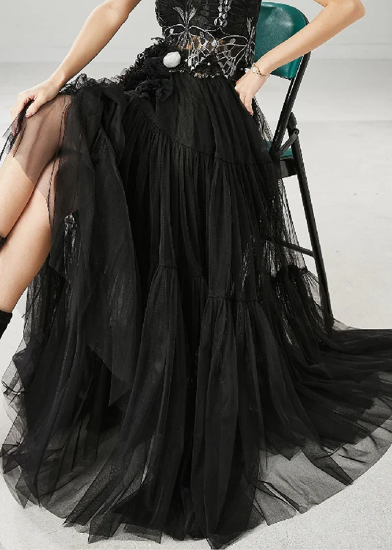 Cool Jackets Style Black Embroidered Exra Large Hem Tulle Skirts Spring