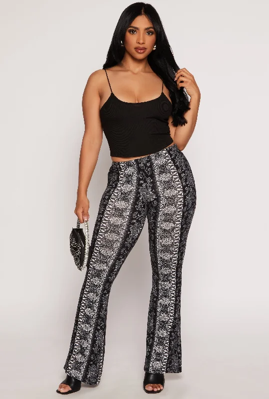 Relaxed Layers Paisley Border Print High Waisted Flare Pants