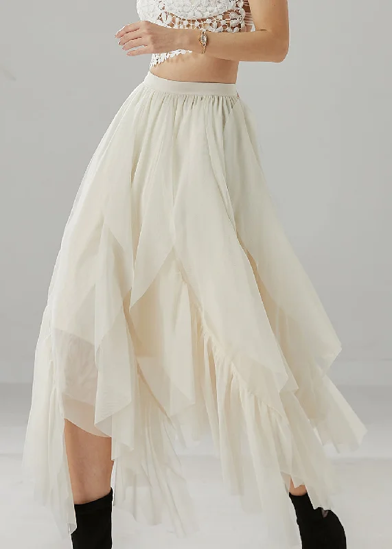 Trendy Styles White Ruffleds Chiffon Skirt Elastic Waist Summer