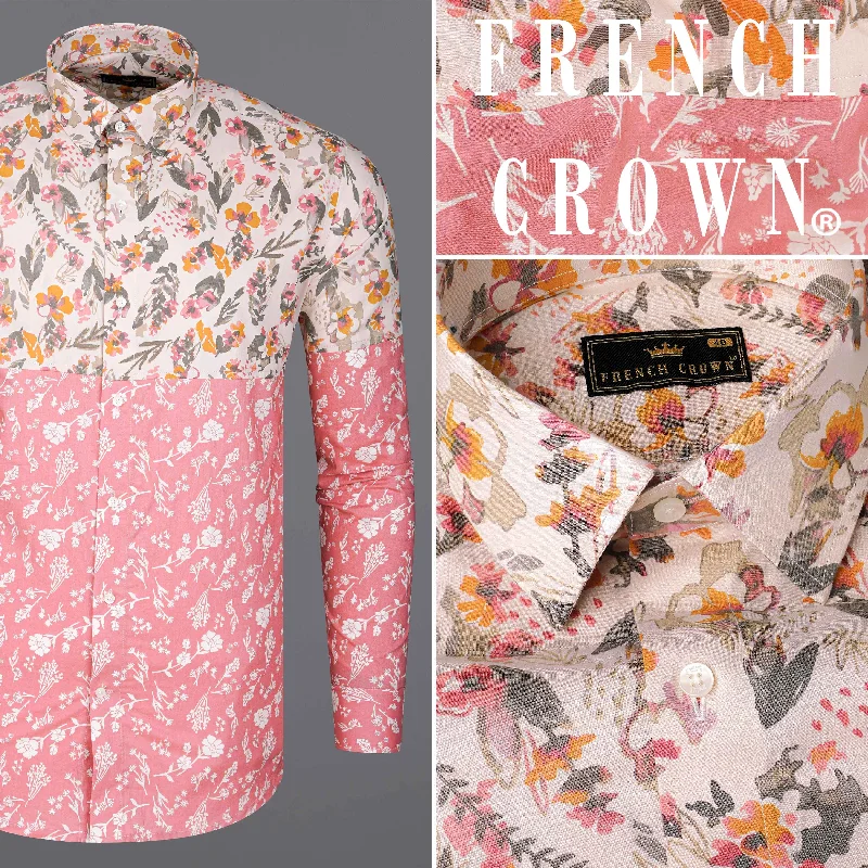 Elegant Comfort Ruddy Pink and Bizarre Cream Floral Printed Premium Cotton Designer Shirt Elegant Comfort Ruddy Pink and Bizarre Cream Floral Printed Premium Cotton Designer Shirt