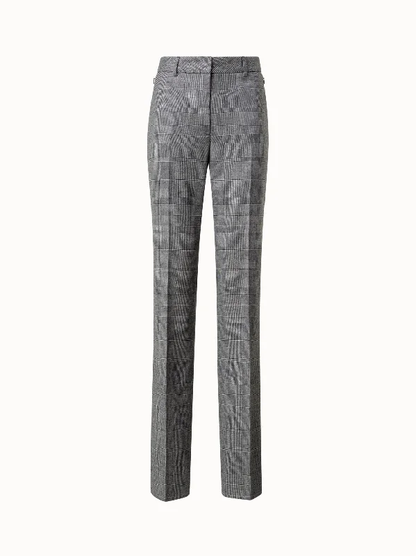 Elegant Comfort Straight Prince of Wales Checked Wool Cashmere Pants