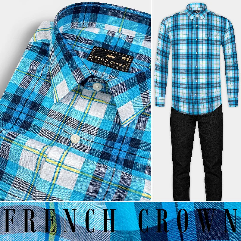 Cozy Looks Anakiwa Blue and White Plaid Premium Twill Textured Premium Cotton Shirt Cozy Looks Anakiwa Blue and White Plaid Premium Twill Textured Premium Cotton Shirt